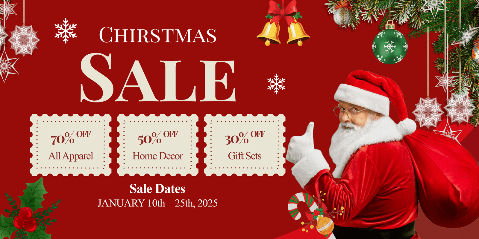 Red and Green Festive Christmas Sale Promotion Banner Landscape
